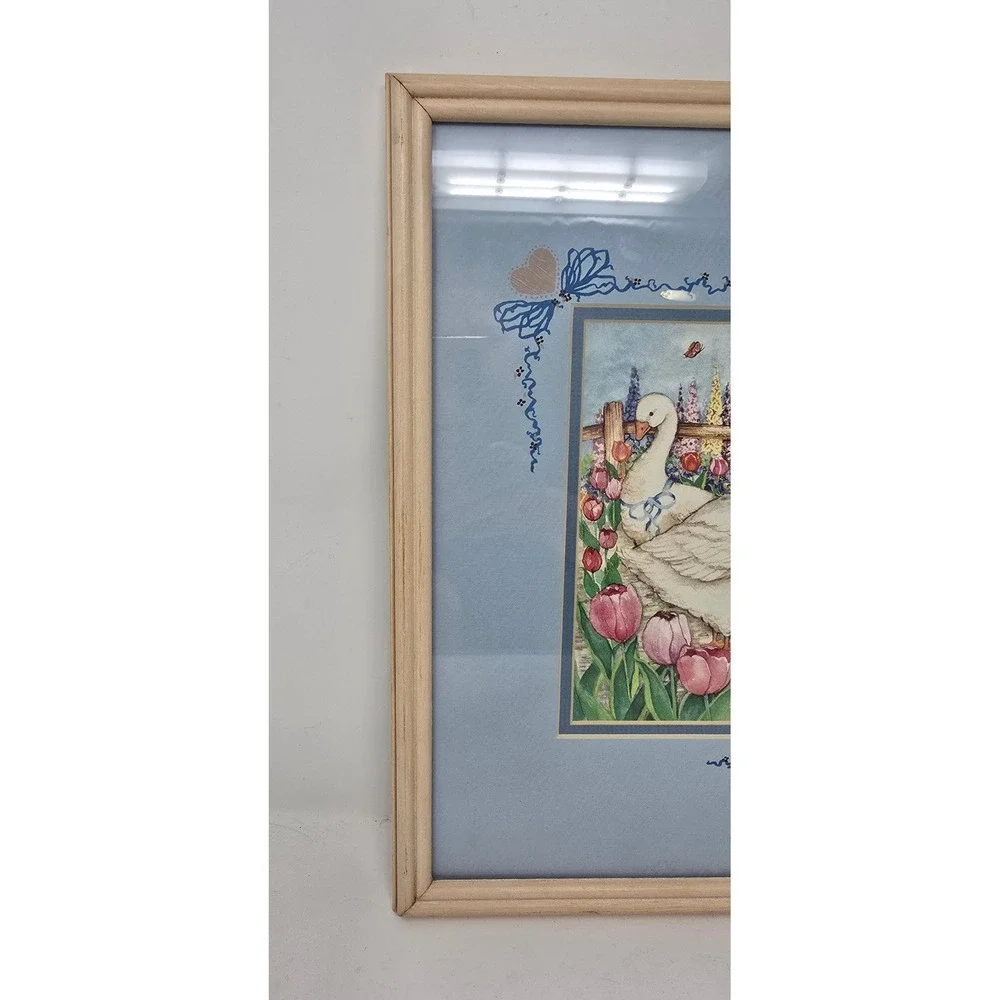 Vtg Figi Graphics water color Geese Tulips framed wall art countrycore CA-302